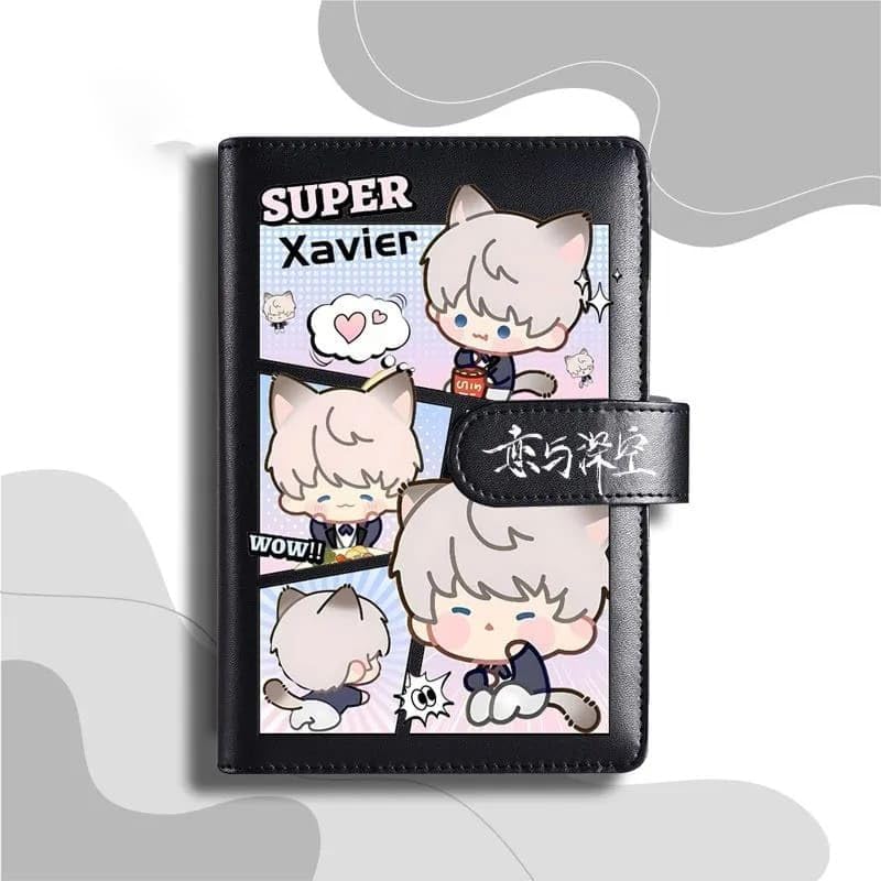 Black Love Deepspace Planner Journal - Blue A6 PU Leather Binder with 80 Sheets (160 Pages) Grid Lines - Chibi Design for Fitness Daily Plans Fan Gifts - Zllada