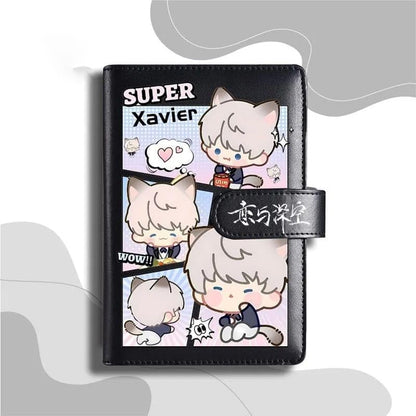 Black Love Deepspace Planner Journal - Blue A6 PU Leather Binder with 80 Sheets (160 Pages) Grid Lines - Chibi Design for Fitness Daily Plans Fan Gifts - Zllada