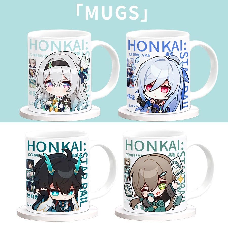 Honkai Star Rail Character Mug Set - 330ml Ceramic with Coaster, Lid, and Choice of Spoon or Straw - Ideal Gift for Anime Fans, Microwave & Dishwasher Safe