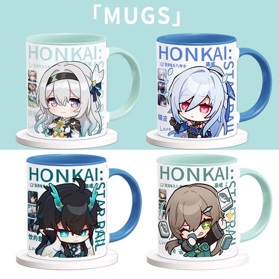 Honkai Star Rail Character Mug Set - 330ml Ceramic with Coaster, Lid, and Choice of Spoon or Straw - Ideal Gift for Anime Fans, Microwave & Dishwasher Safe