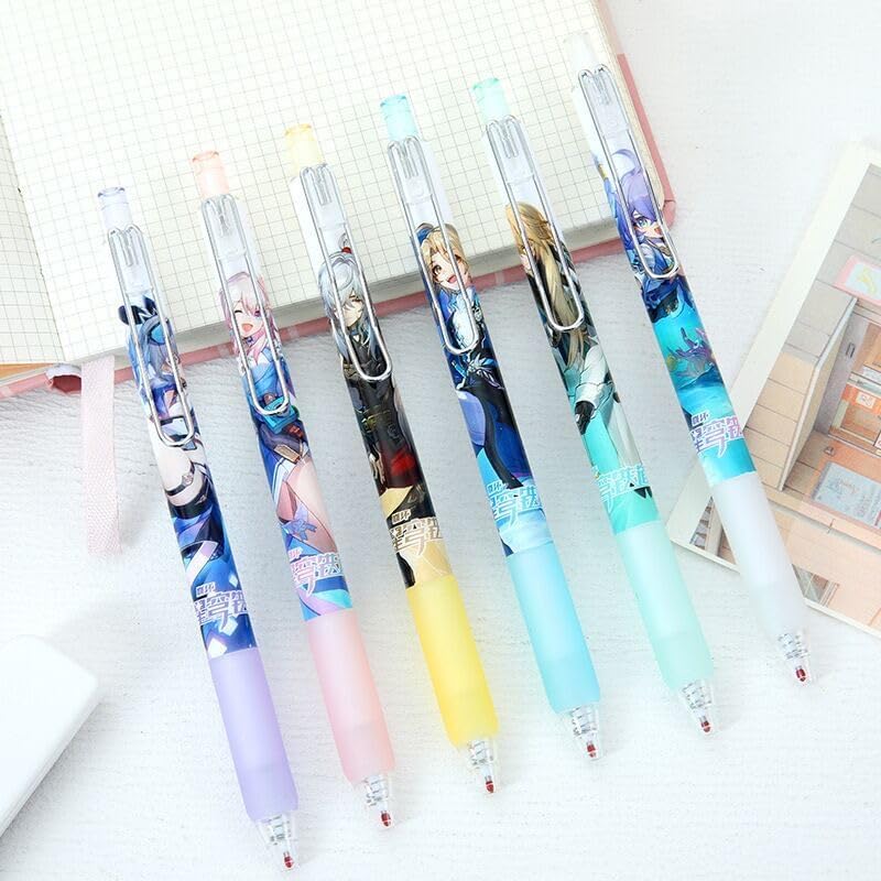 Zllada Honkai Star Rail Gel Pens - Black 6 Styles 12-Piece Set with 50 Refills - Jing Yuan Bailu March 7th Yanqing Luocha Silver Wolf - Gift for Fans