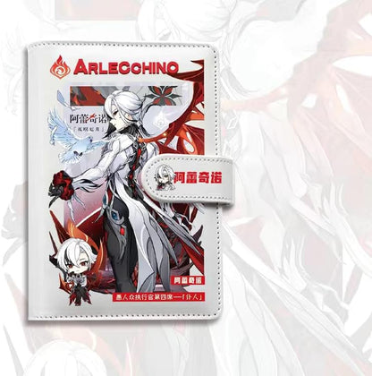 Arlecchino Genshin Impact Journal Planner - Anime Merch Game Figure - Stainless Steel Binder PU Leather 160 Pages with Magnetic Closure - Gift for Birthday Anniversary - Zllada