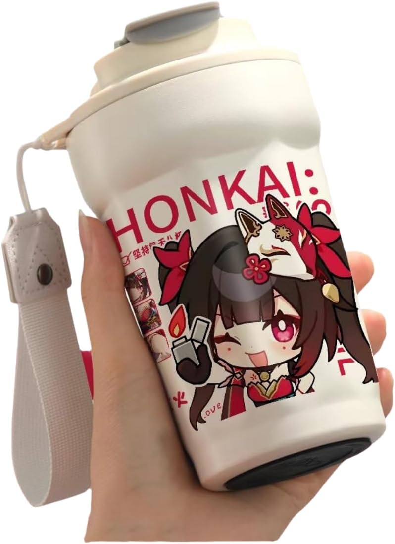 Honkai Star Rail Travel Mug Sparkle - 316 Stainless Steel Insulated Coffee Cup with Dual-Use Lid - Leak-Proof Design & Portable Hand Strap - Anime Gaming Gift for Fans