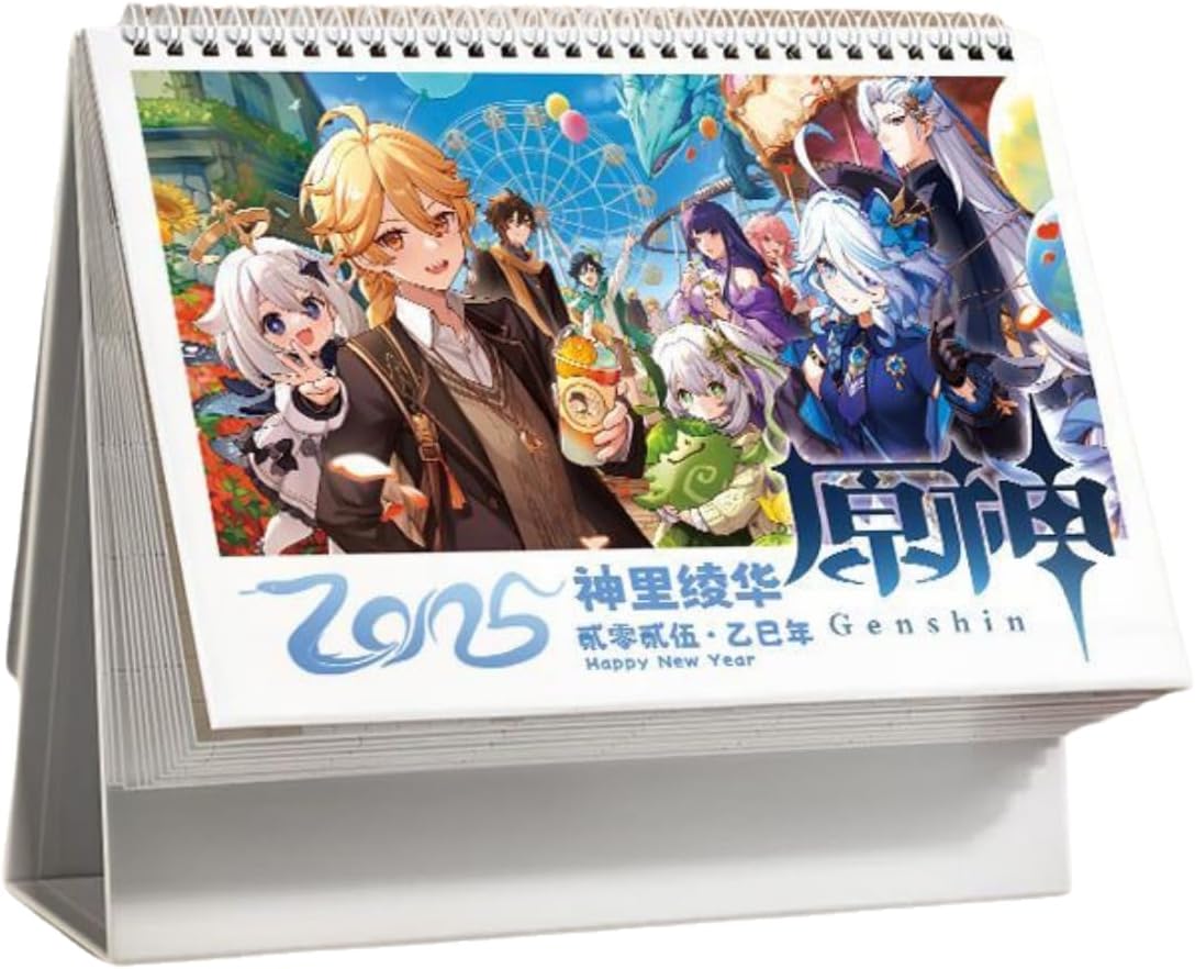 Mix Genshin Impact Desk Calendar - 2025 Anime Merch Game Figure Yearly Calendar - Gift for New Years - Zllada