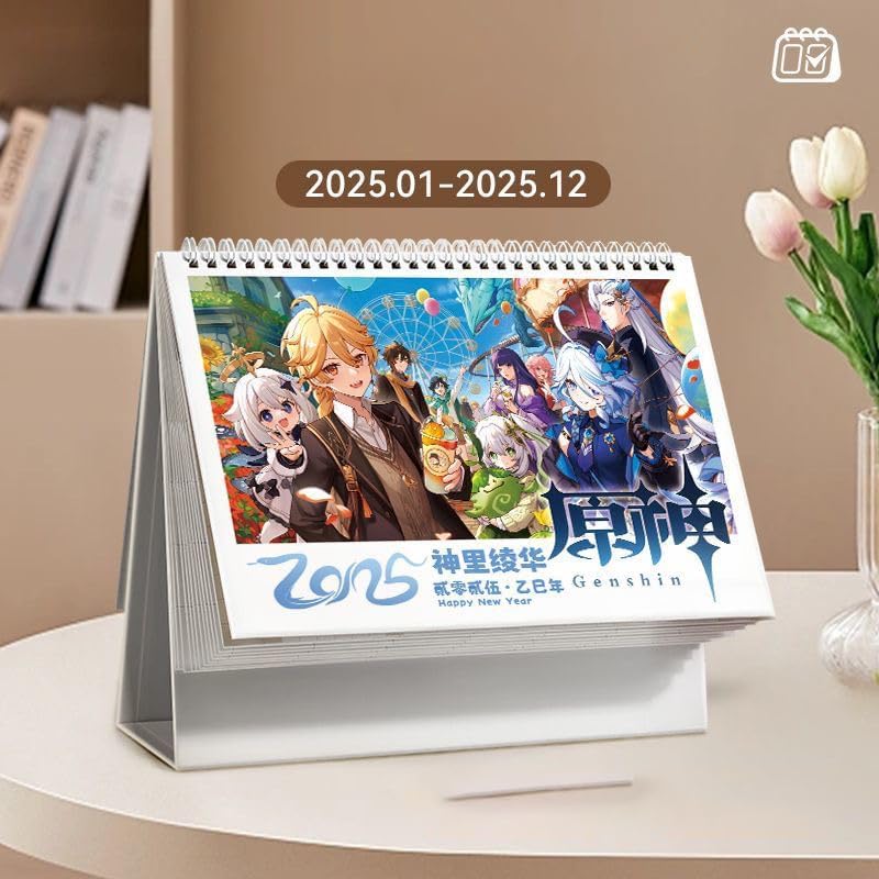 Mix Genshin Impact Desk Calendar - 2025 Anime Merch Game Figure Yearly Calendar - Gift for New Years - Zllada