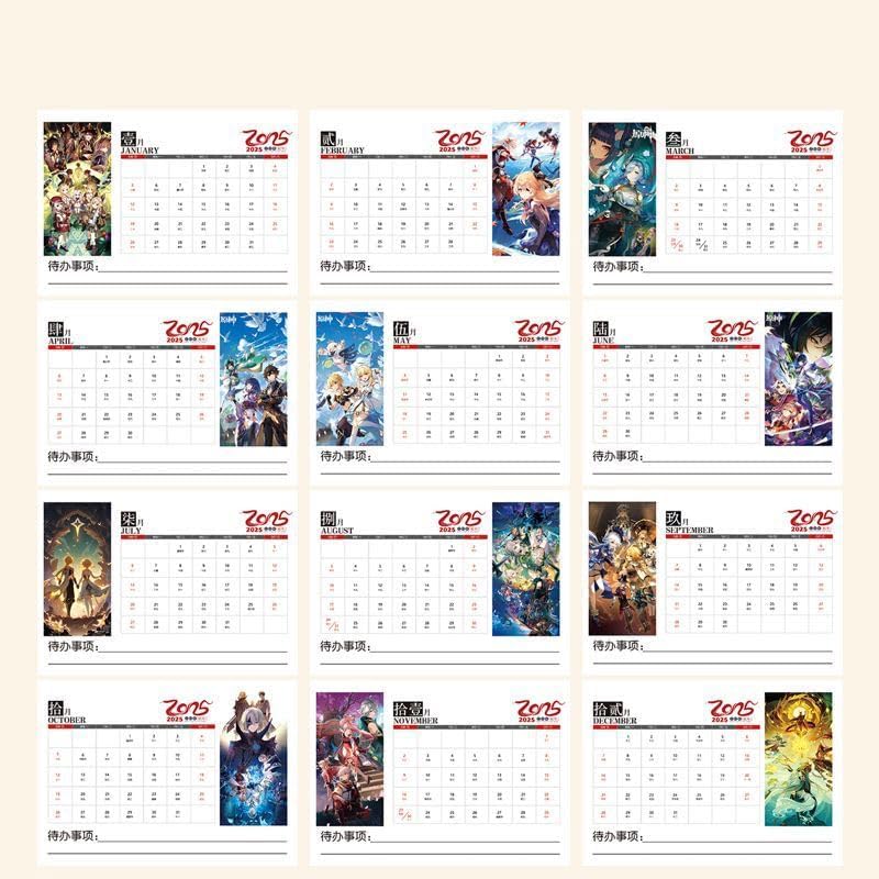 Mix Genshin Impact Desk Calendar - 2025 Anime Merch Game Figure Yearly Calendar - Gift for New Years - Zllada