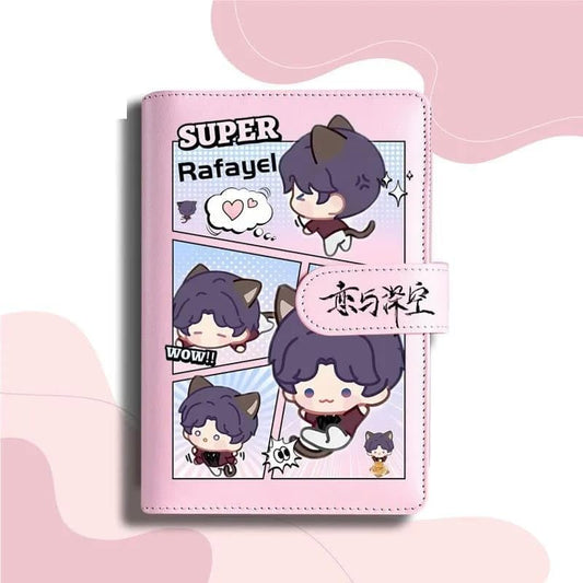 Pink Love Deepspace Planner Journal - Blue A6 PU Leather Binder with 80 Sheets (160 Pages) Grid Lines - Chibi Design for Fitness Daily Plans Fan Gifts - Zllada