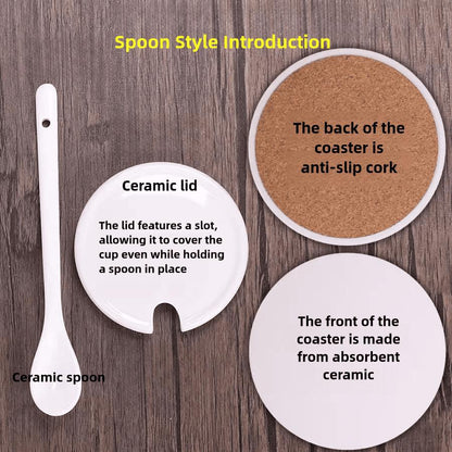 Zllada Love Deepspace Mug Set - 330ml Chibi Ceramic Mug with Spoon & Coaster - Ideal Gift for Game Fans Featuring Zayne, Xavier, Rafayel, Sylus & Caleb