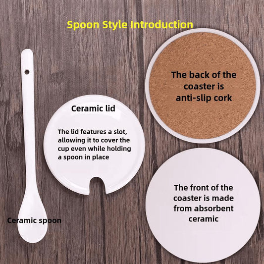 Zllada Love Deepspace Mug Set - 330ml Chibi Ceramic Mug with Spoon & Coaster - Ideal Gift for Game Fans Featuring Zayne, Xavier, Rafayel, Sylus & Caleb