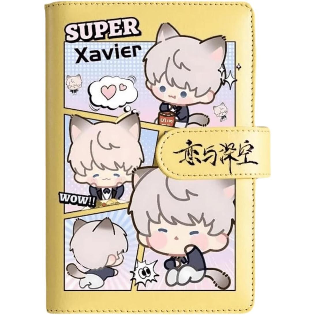 Yellow Love Deepspace Planner Journal - Blue A6 PU Leather Binder with 80 Sheets (160 Pages) Grid Lines - Chibi Design for Fitness Daily Plans Fan Gifts - Zllada