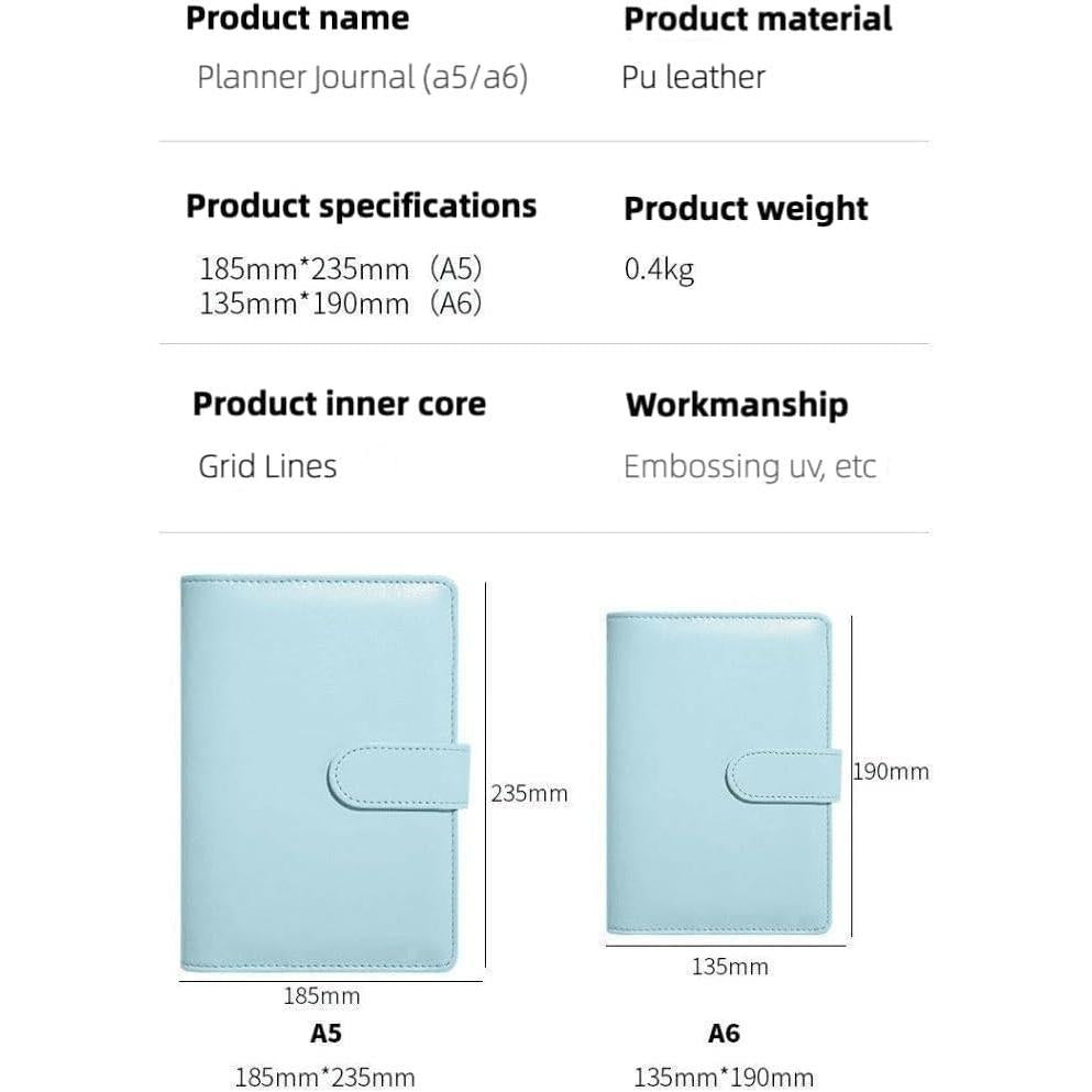 Black Love and Deepspace Planner Journal - Blue A6 PU Leather Binder with 80 Sheets (160 Pages) Grid Lines - Chibi Design for Fitness Daily Plans Fan Gifts - Zllada