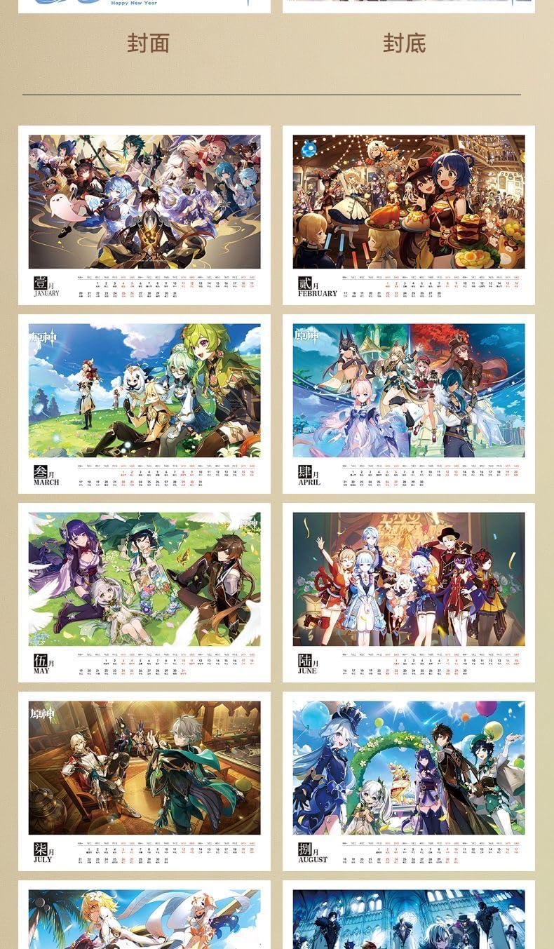 Mix Genshin Impact Desk Calendar - 2025 Anime Merch Game Figure Yearly Calendar - Gift for New Years - Zllada