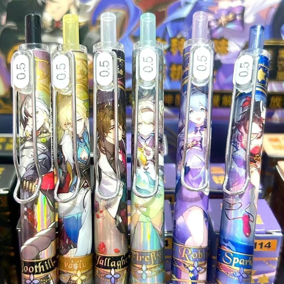 Star Rail  Gel Pens - Black 6 Styles 12-Piece Set with 20 Refills - Jing Yuan Bailu March 7th Yanqing Luocha Silver Wolf - Gift for Fans - Zllada