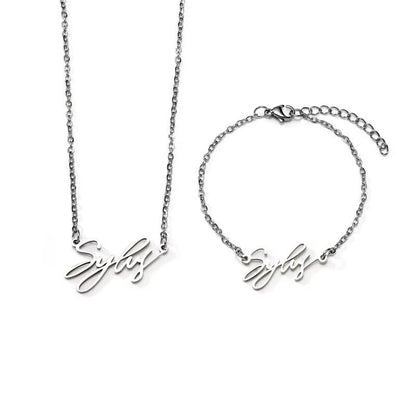 Love Deepspace Name Necklace & Bracelet Set - Titanium Steel English Chinese Letters Sylus Zayne Xavier Rafayel Caleb Charms - Anime Game Fan Gift