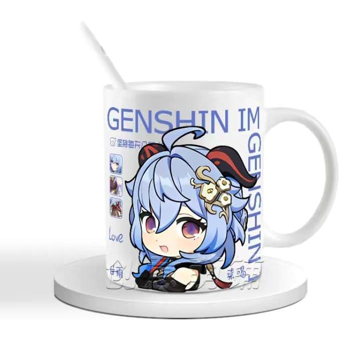 Genshin Ceramic Mug Set - 330ml Chibi Ceramic with Spoon Coaster - Gift for Anime Fans - Zllada