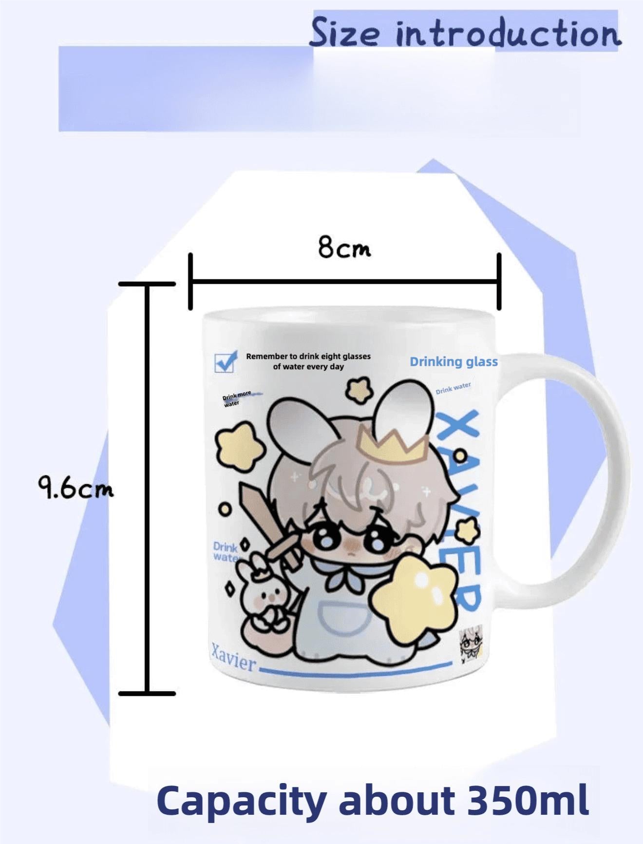 Zllada Love Deepspace Mug Set - 330ml Chibi Ceramic Mug with Spoon & Coaster - Ideal Gift for Game Fans Featuring Zayne, Xavier, Rafayel, Sylus & Caleb