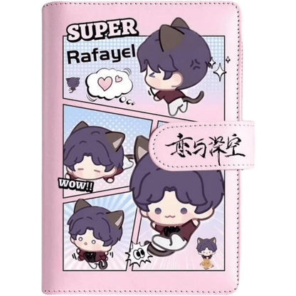 Pink Love Deepspace Planner Journal - Blue A6 PU Leather Binder with 80 Sheets (160 Pages) Grid Lines - Chibi Design for Fitness Daily Plans Fan Gifts - Zllada