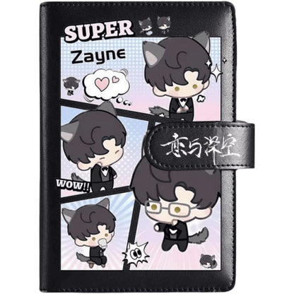 Black Love Deepspace Planner Journal - Blue A6 PU Leather Binder with 80 Sheets (160 Pages) Grid Lines - Chibi Design for Fitness Daily Plans Fan Gifts - Zllada