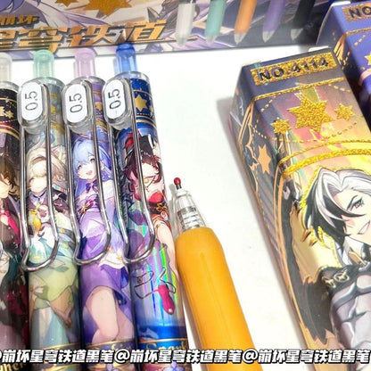 Star Rail  Gel Pens - Black 6 Styles Set with 10 Refills - Boothill Aventurine Robin Firefly Sparkle - Gift for Fans - Zllada