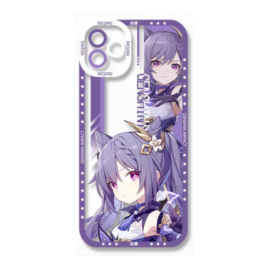 KeQing Genshin Impact Phone Case Laptop screen protector  protective cover - Q Style Cute Anime Character Design - Transparent Silicone Full Camera Protection All Round Defense Non Slip Cover - Zllada