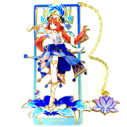 Genshin Art Brass Metal Bookmark - Anime Figure Merch with 3D Display Box - Birthday Gifts for Fans Friends Gamer Book Lovers - Zllada