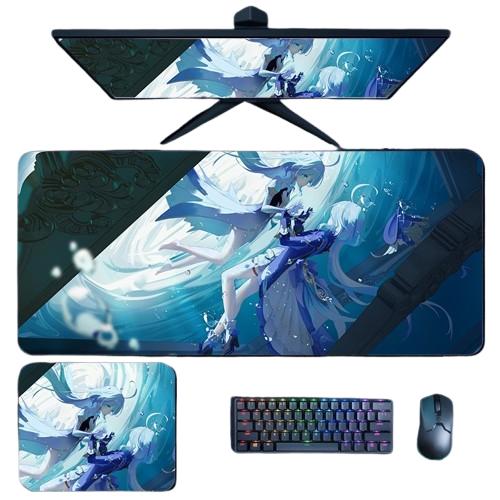 Genshin Desk Mouse Pad - Frina Focalors Thickened Desk Mat with Stitched Edges, Durable and Anti-Slip, Computer Desk Protector for PC Gaming – Focalors & Hydro Theme Design - Zllada