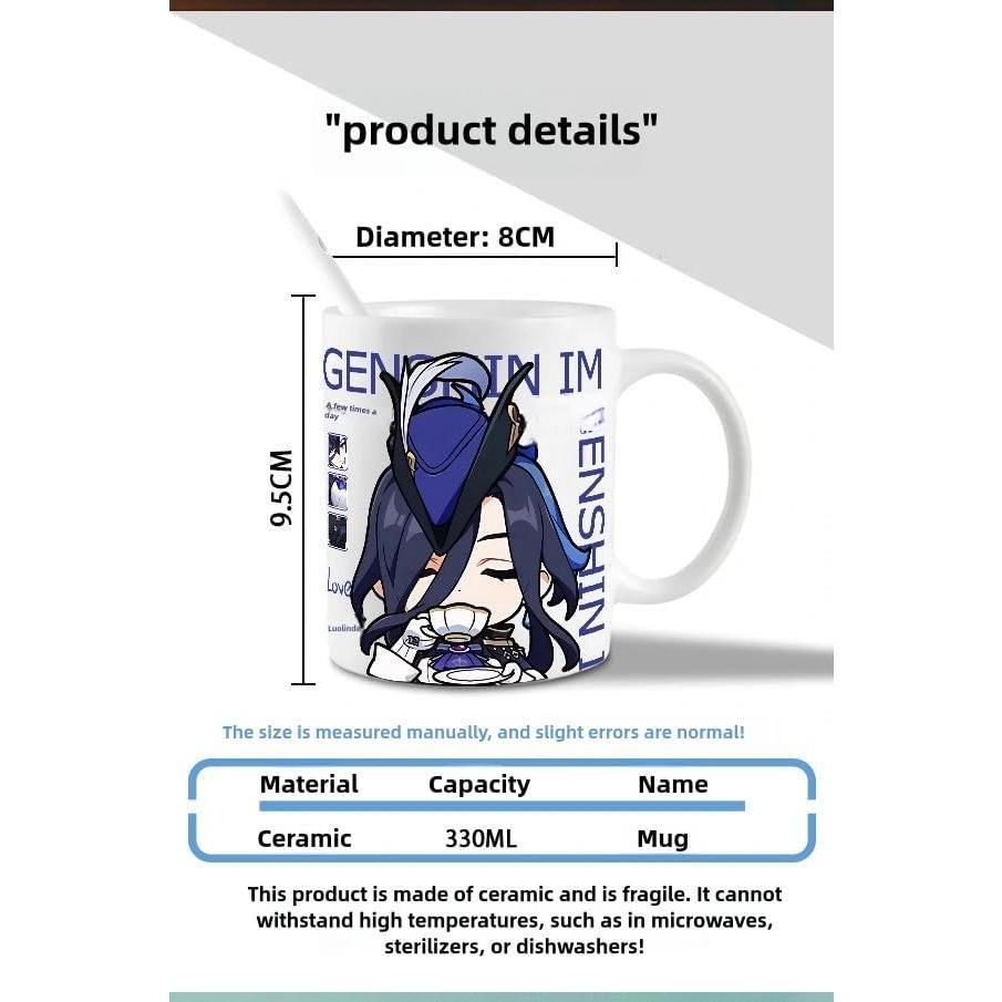 Genshin Ceramic Mug Set - 330ml Chibi Ceramic with Spoon Coaster - Gift for Anime Fans - Zllada
