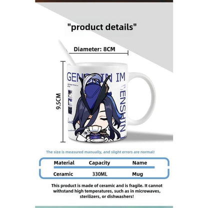 Genshin Ceramic Mug Set - 330ml Chibi Ceramic with Spoon Coaster - Gift for Anime Fans - Zllada