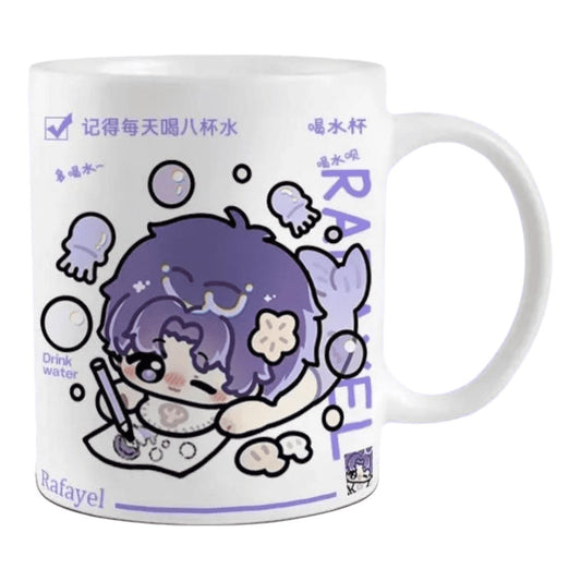 Rafayel Love and Deepspace Mug Set - 330ml Chibi Ceramic Mug with Spoon & Coaster - Ideal Gift for Game Fans Featuring Zayne, Xavier, Rafayel, Sylus & Caleb