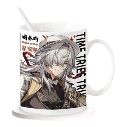 Star Rail  Ceramic Mug - 330ml Handle Coffee Mug Cup Set with Spoon & Coaster Suitable for Offices, Homes, Indoor Settings- Gift for Anime Star Rail Fans