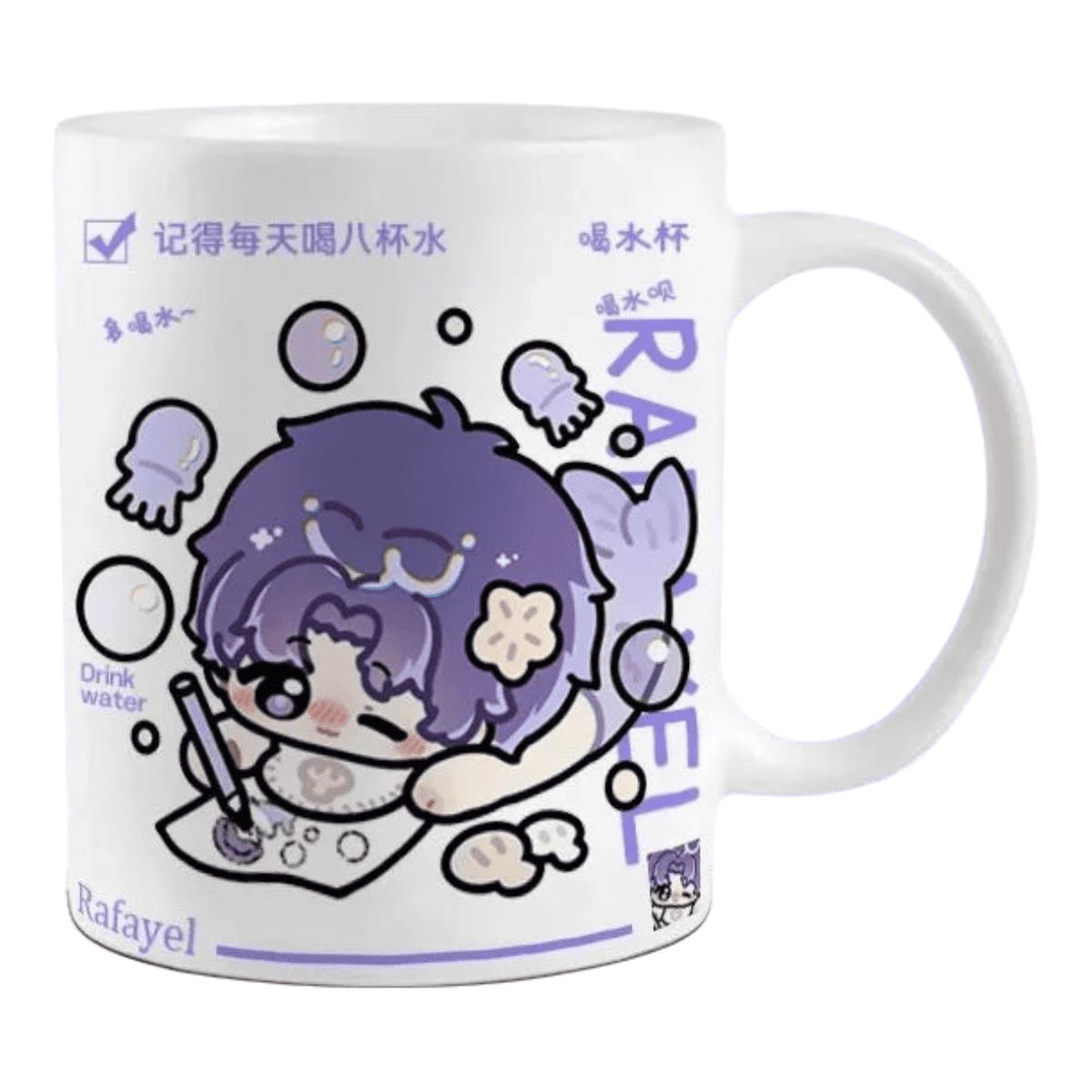 Rafayel Love Deepspace Mug Set - 330ml Chibi Ceramic Mug with Spoon & Coaster - Ideal Gift for Game Fans Featuring Zayne, Xavier, Rafayel, Sylus & Caleb