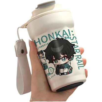 Star Rail  Travel Mug Sparkle - 316 Stainless Steel Insulated Coffee Cup with Dual-Use Lid - Leak-Proof Design & Portable Hand Strap - Anime Gaming Gift for Fans