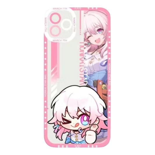 March 7th Q Style Honkai Star Rail Phone Case - Compatible with iPhone 16 15 14 13 12 11 Series - Transparent Silicone, Honkai Star Rail Merchandise for Various Models-Zllada