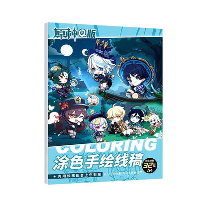 Genshin Coloring Books 30 A4 Pages Paper - 50 Pcs Sticker Pin Badge Gifts  - Zllada