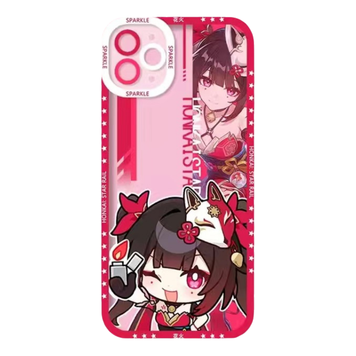 Sparkle Red Q Style Honkai Star Rail Phone Case - Compatible with iPhone 16 15 14 13 12 11 Series - Transparent Silicone, Honkai Star Rail Merchandise for Various Models-Zllada