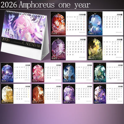 Calendario da tavolo Honkai Star Rail Acheron - Calendario annuale 2025 Anime Merch Game Figure - Regalo per Capodanno - Zllada