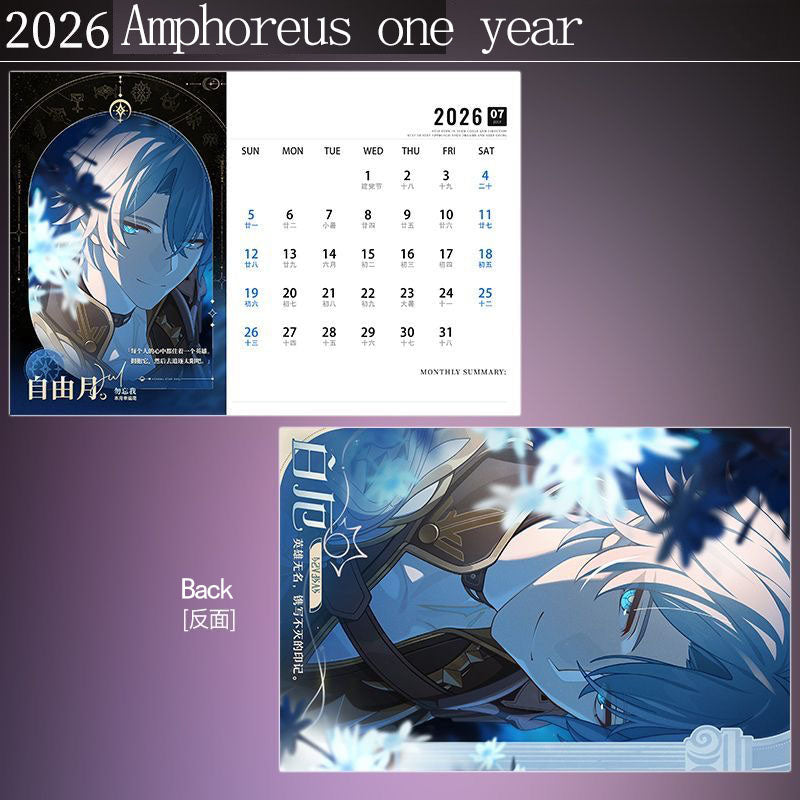 Calendario da tavolo Honkai Star Rail Acheron - Calendario annuale 2025 Anime Merch Game Figure - Regalo per Capodanno - Zllada