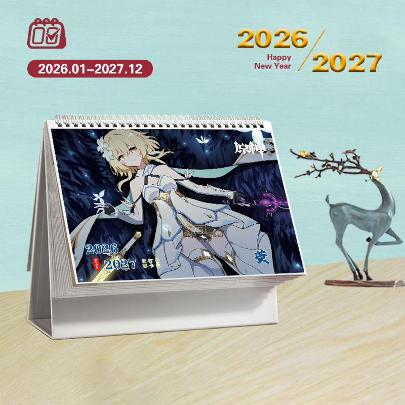 Mix Genshin Impact Tischkalender - 2025 Anime Merch Spielfigur Jahreskalender - Geschenk für Neujahr - Zllada