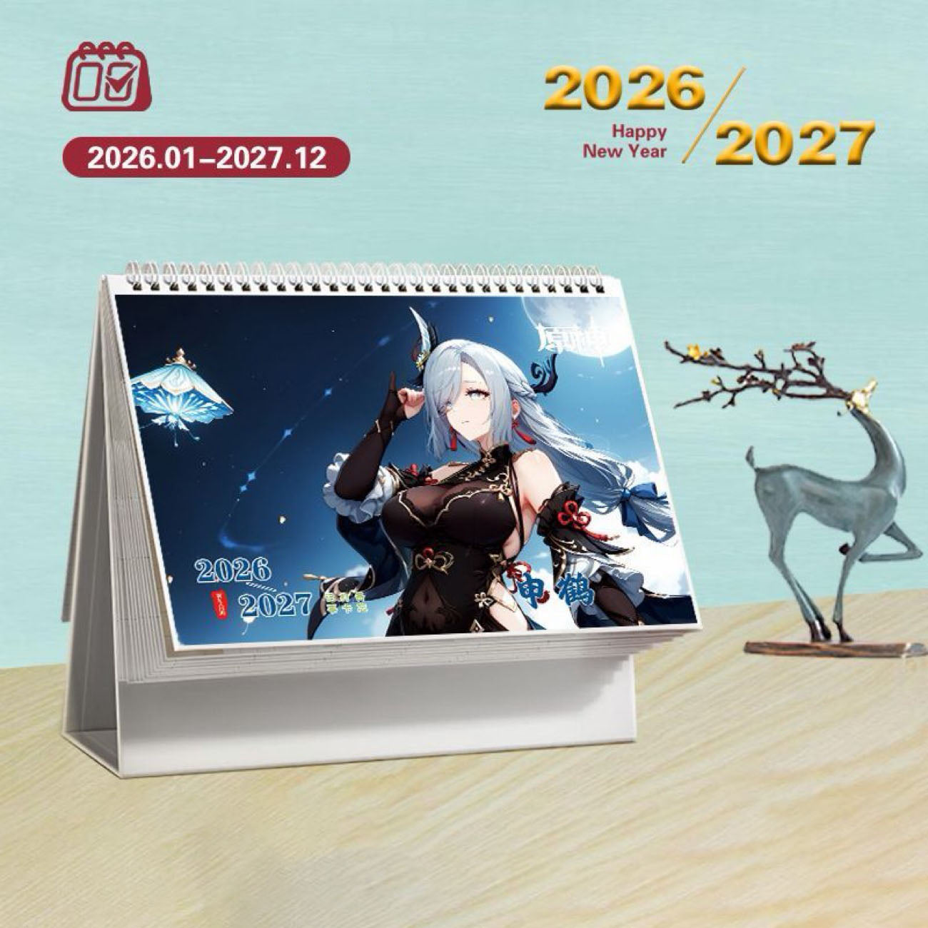 Mix Genshin Impact Tischkalender - 2025 Anime Merch Spielfigur Jahreskalender - Geschenk für Neujahr - Zllada