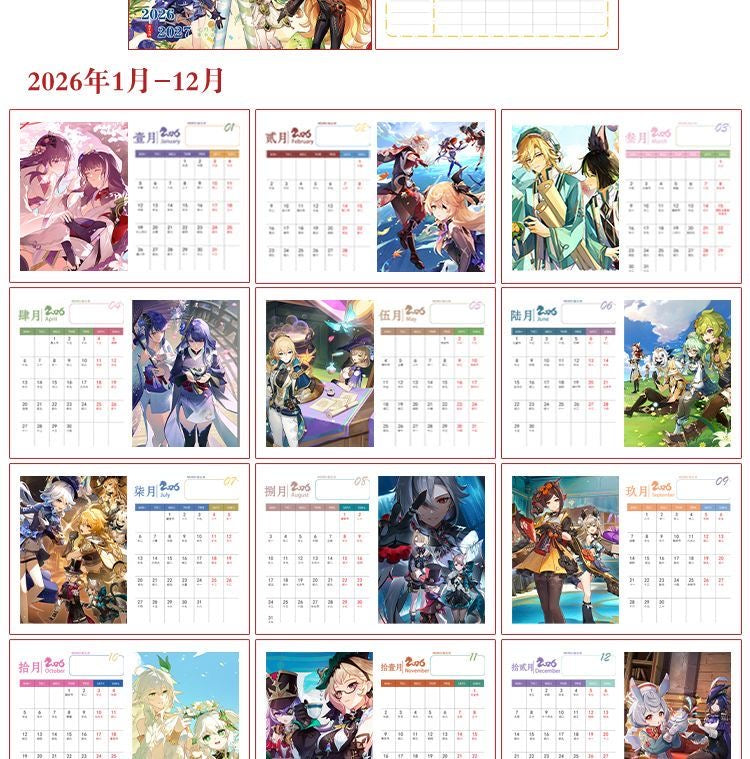 Mix Genshin Impact Tischkalender - 2025 Anime Merch Spielfigur Jahreskalender - Geschenk für Neujahr - Zllada