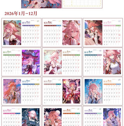 Mix Genshin Impact Tischkalender - 2025 Anime Merch Spielfigur Jahreskalender - Geschenk für Neujahr - Zllada