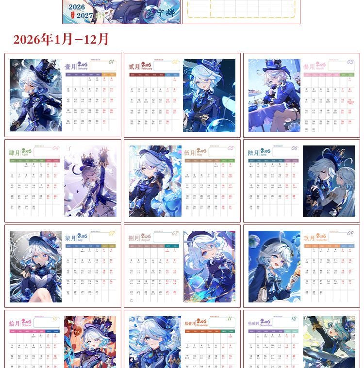 Mix Genshin Impact Tischkalender - 2025 Anime Merch Spielfigur Jahreskalender - Geschenk für Neujahr - Zllada