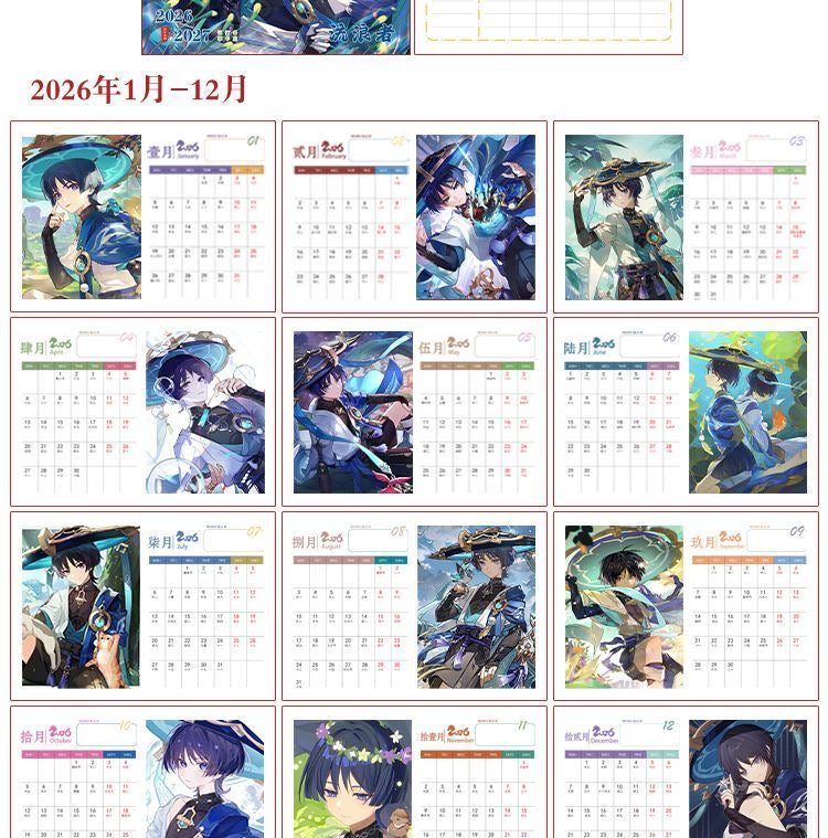 Mix Genshin Impact Tischkalender - 2025 Anime Merch Spielfigur Jahreskalender - Geschenk für Neujahr - Zllada