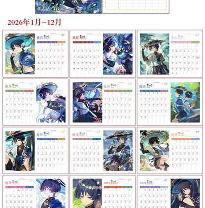 Mix Genshin Impact Tischkalender - 2025 Anime Merch Spielfigur Jahreskalender - Geschenk für Neujahr - Zllada