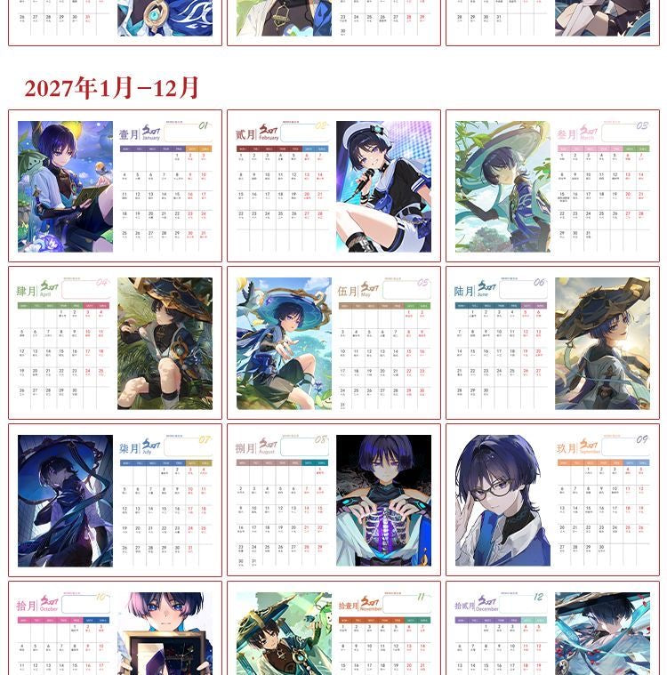 Mix Genshin Impact Tischkalender - 2025 Anime Merch Spielfigur Jahreskalender - Geschenk für Neujahr - Zllada