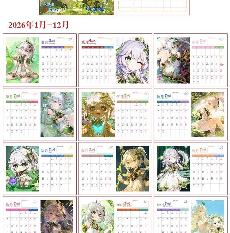Mix Genshin Impact Tischkalender - 2025 Anime Merch Spielfigur Jahreskalender - Geschenk für Neujahr - Zllada