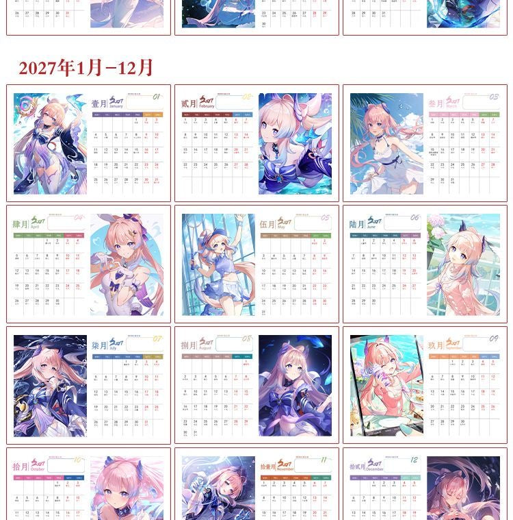 Mix Genshin Impact Tischkalender - 2025 Anime Merch Spielfigur Jahreskalender - Geschenk für Neujahr - Zllada