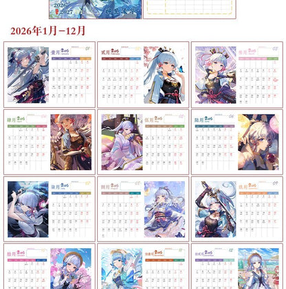 Mix Genshin Impact Tischkalender - 2025 Anime Merch Spielfigur Jahreskalender - Geschenk für Neujahr - Zllada