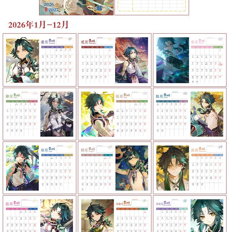 Mix Genshin Impact Tischkalender - 2025 Anime Merch Spielfigur Jahreskalender - Geschenk für Neujahr - Zllada