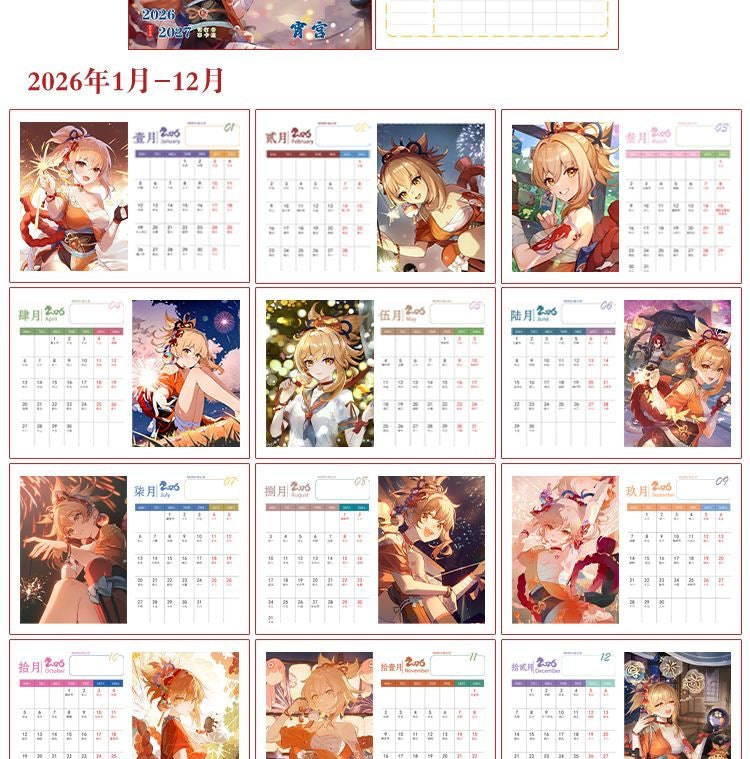 Mix Genshin Impact Tischkalender - 2025 Anime Merch Spielfigur Jahreskalender - Geschenk für Neujahr - Zllada
